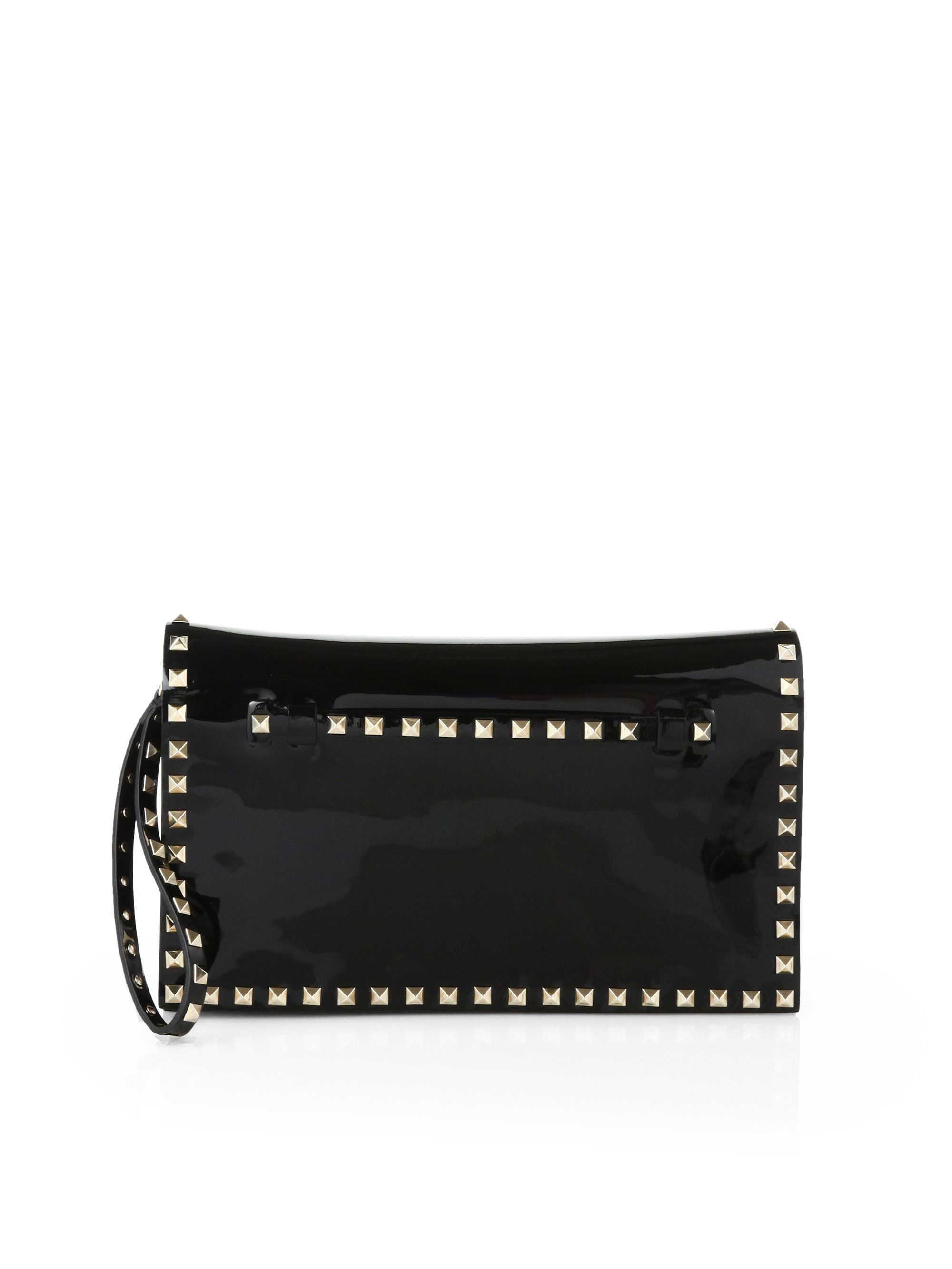 Valentino Rockstud Patent Leather Flap Clutch in Black Lyst