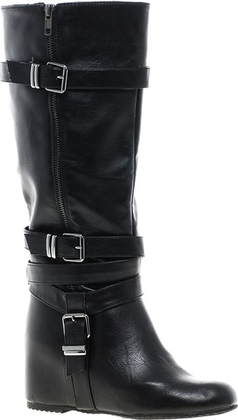 Aldo Xavierre Wedge Strap Knee Boots in Black | Lyst