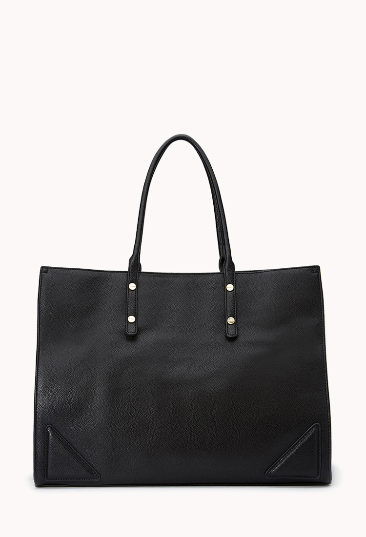 Forever 21 Sleek Faux Leather Tote in Black