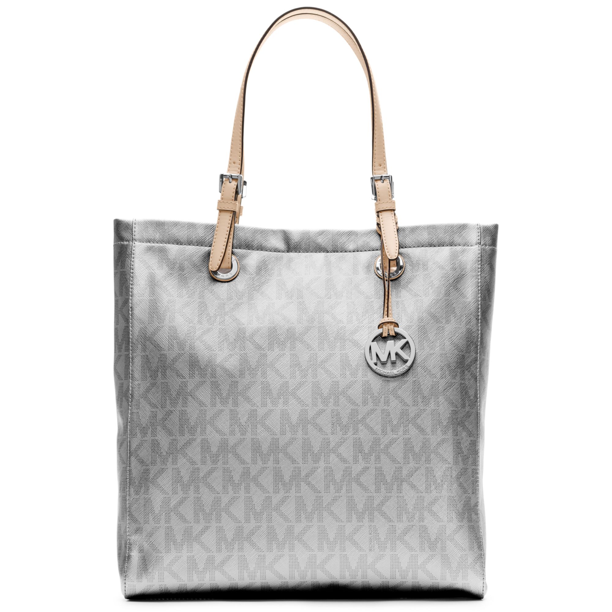 Michael Kors Signature Metallic North South Tote in Silver | Lyst
