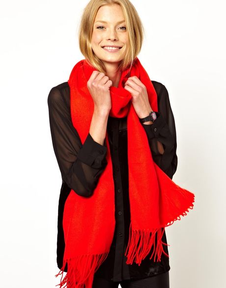 Asos Monki Milla Simple Wrap Blanket Scarf in Red | Lyst