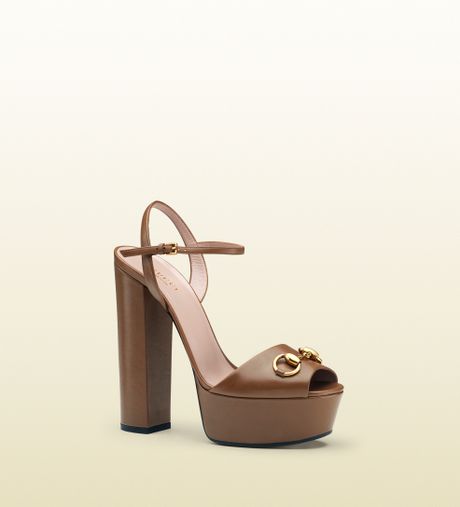 Gucci Leather Platform Sandal in Brown | Lyst