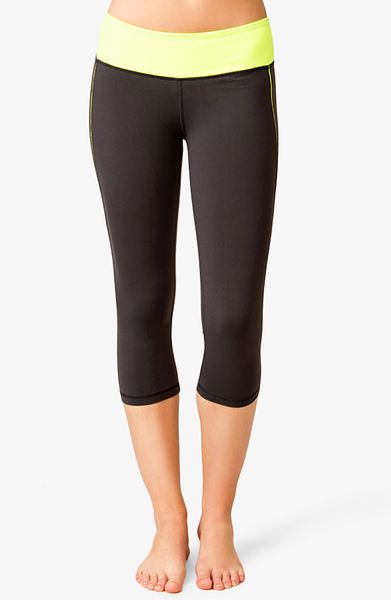 Forever 21 Contrast Trim Skinny Workout Capris in Yellow (GREYNEON ...