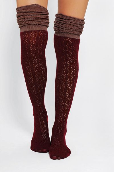 Urban Outfitters Pointelle Scrunch Over the Knee Socks in Red | Lyst