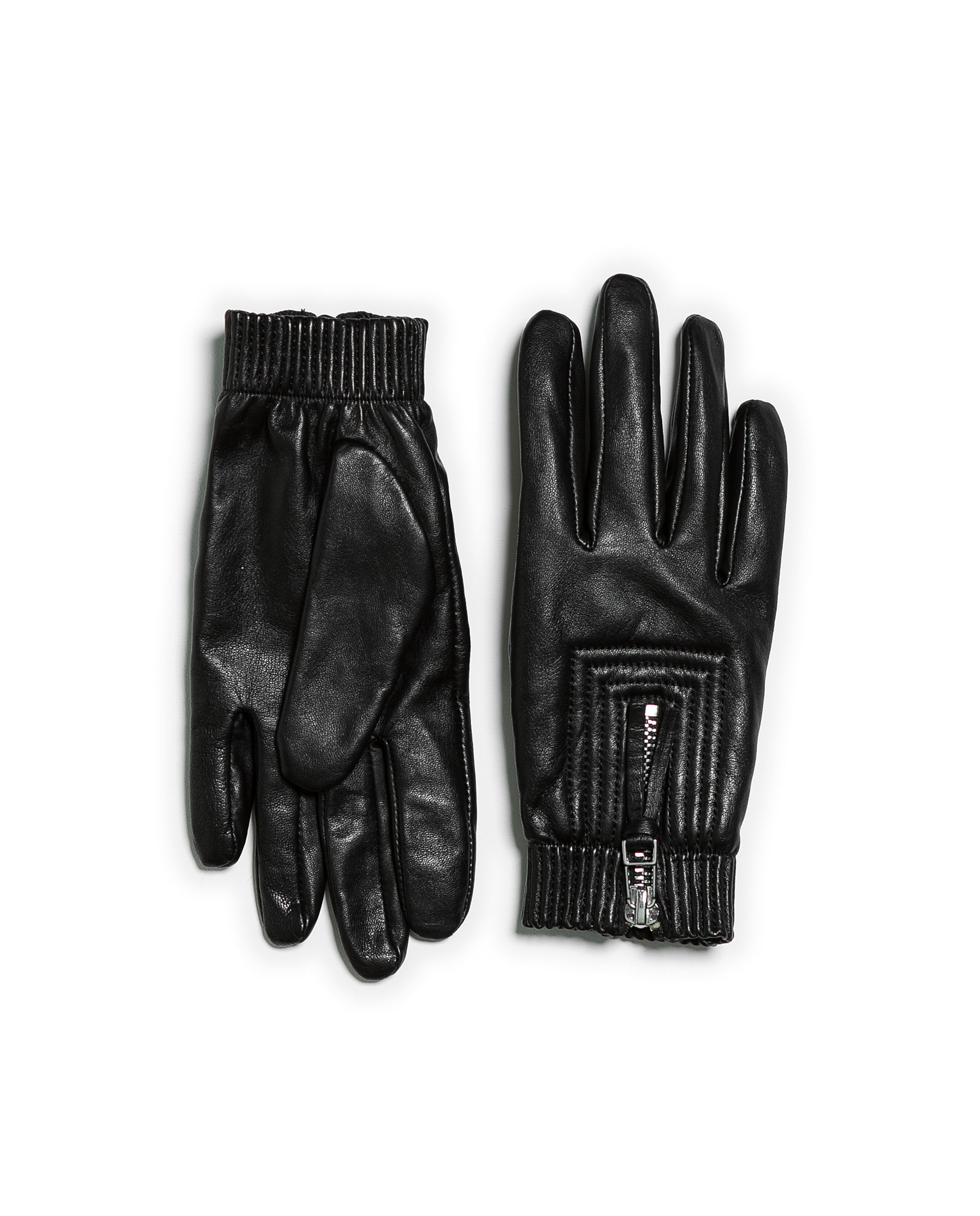 Zara Leather Gloves with Zip in Black
