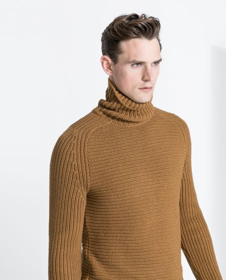 Zara Turtle Neck Knitted Sweater in Brown for Men (Ochre) | Lyst