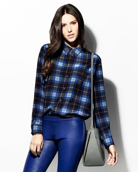 Equipment reese single pocket plaid silk blouse