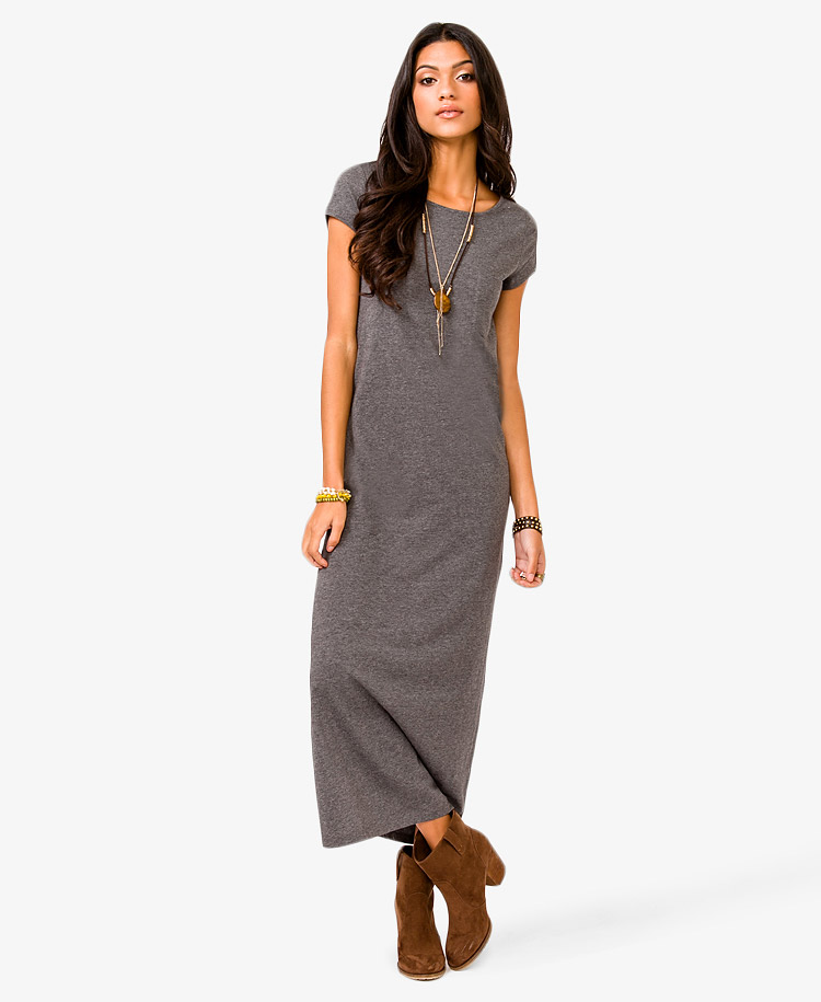 Forever 21 Knit Maxi Dress in Gray (CHARCOAL)