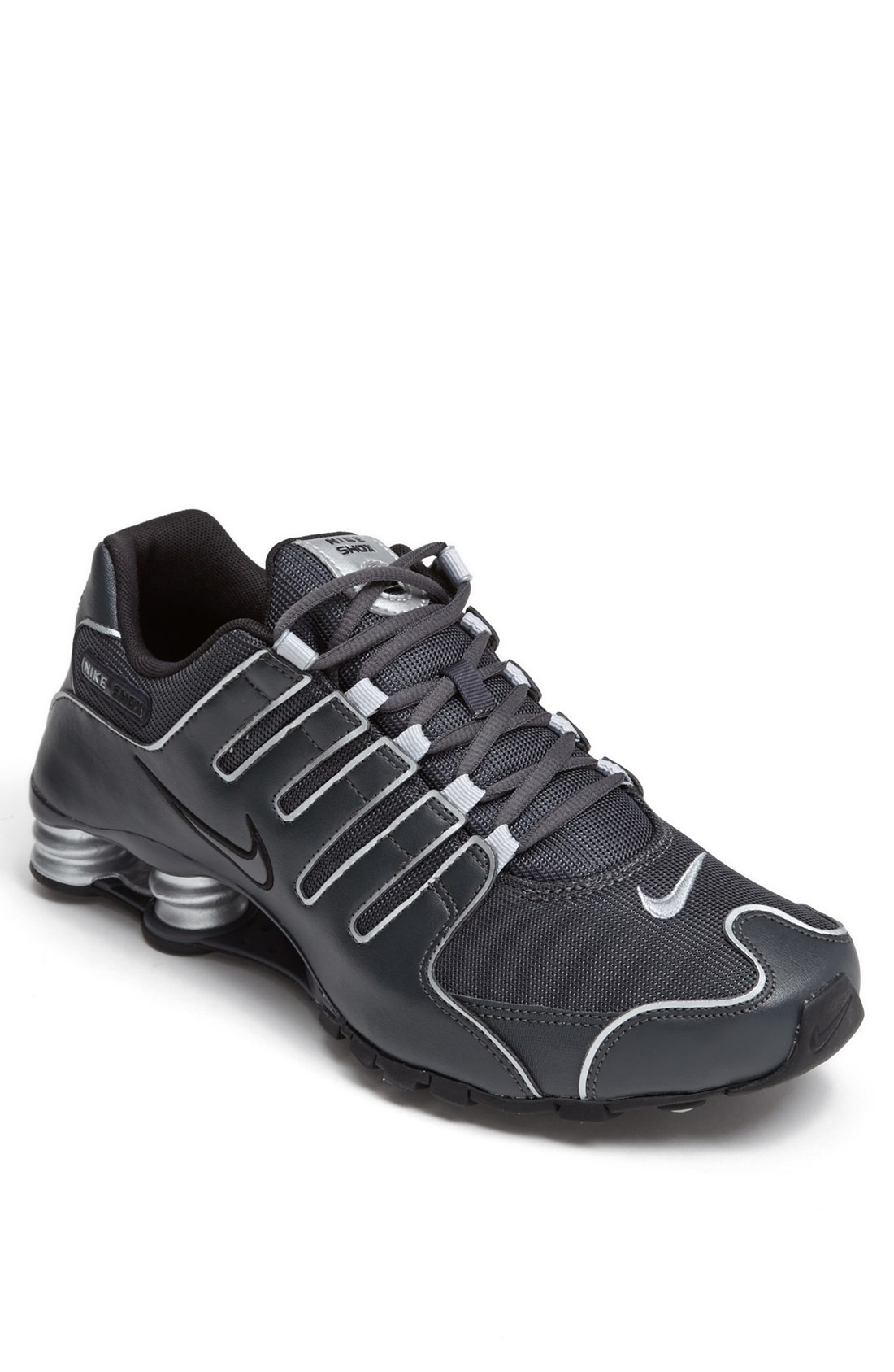 black and silver nike shox