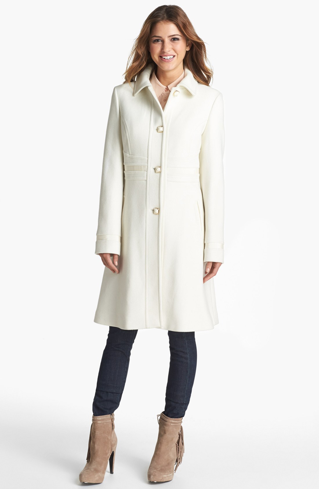 Ivanka Trump Club Collar Wool Blend Coat in White (Snow White) Lyst
