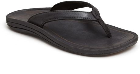 Olukai 'Kalupa Kai' Leather Flip Flop in Black (Black Black) | Lyst