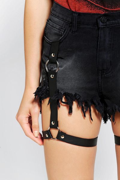 Urban Outfitters Unif Harness Denim Shorts In Black Washed Black Lyst