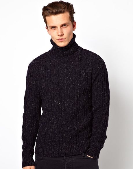 Asos Edwin Roll Neck Sweater Batallion Cable Knit in Blue for Men (Navy) Lyst