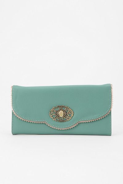 Urban Outfitters Kimchi Blue Scalloped Ziparound Wallet in Green (TEAL ...