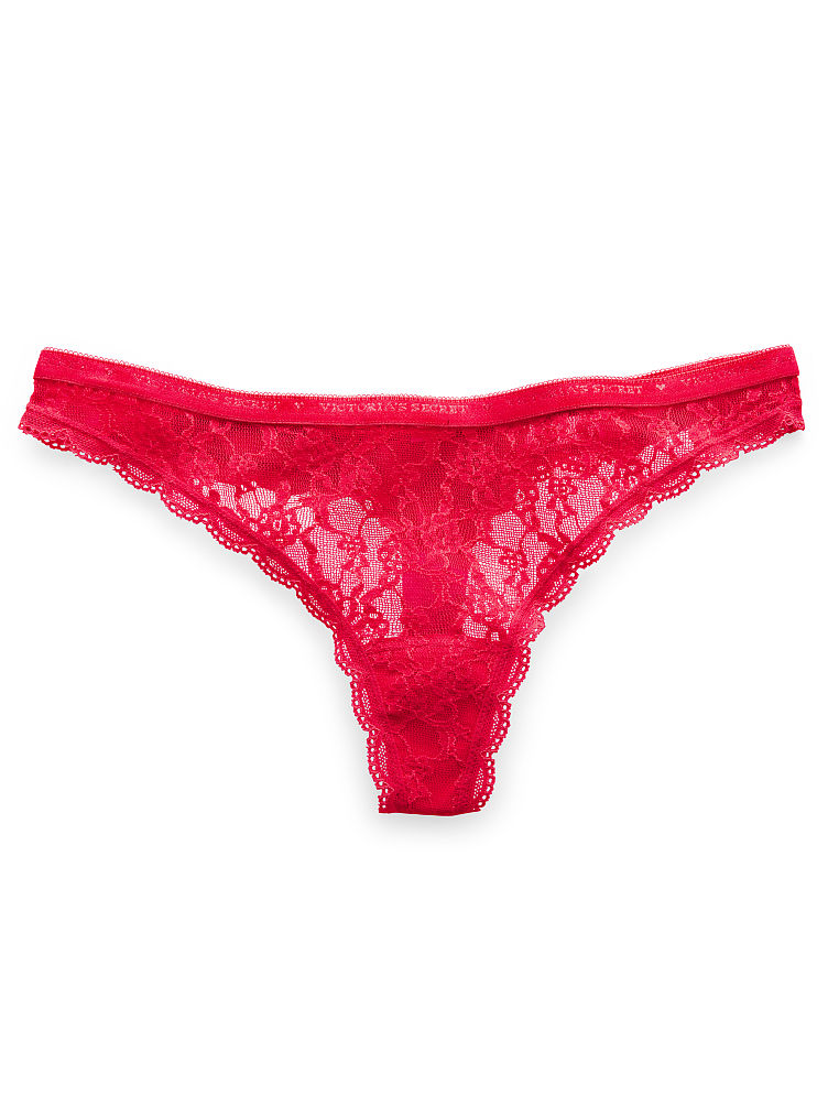 Victorias Secret Thong Panty In Red Bright Cherry Lace Lyst 