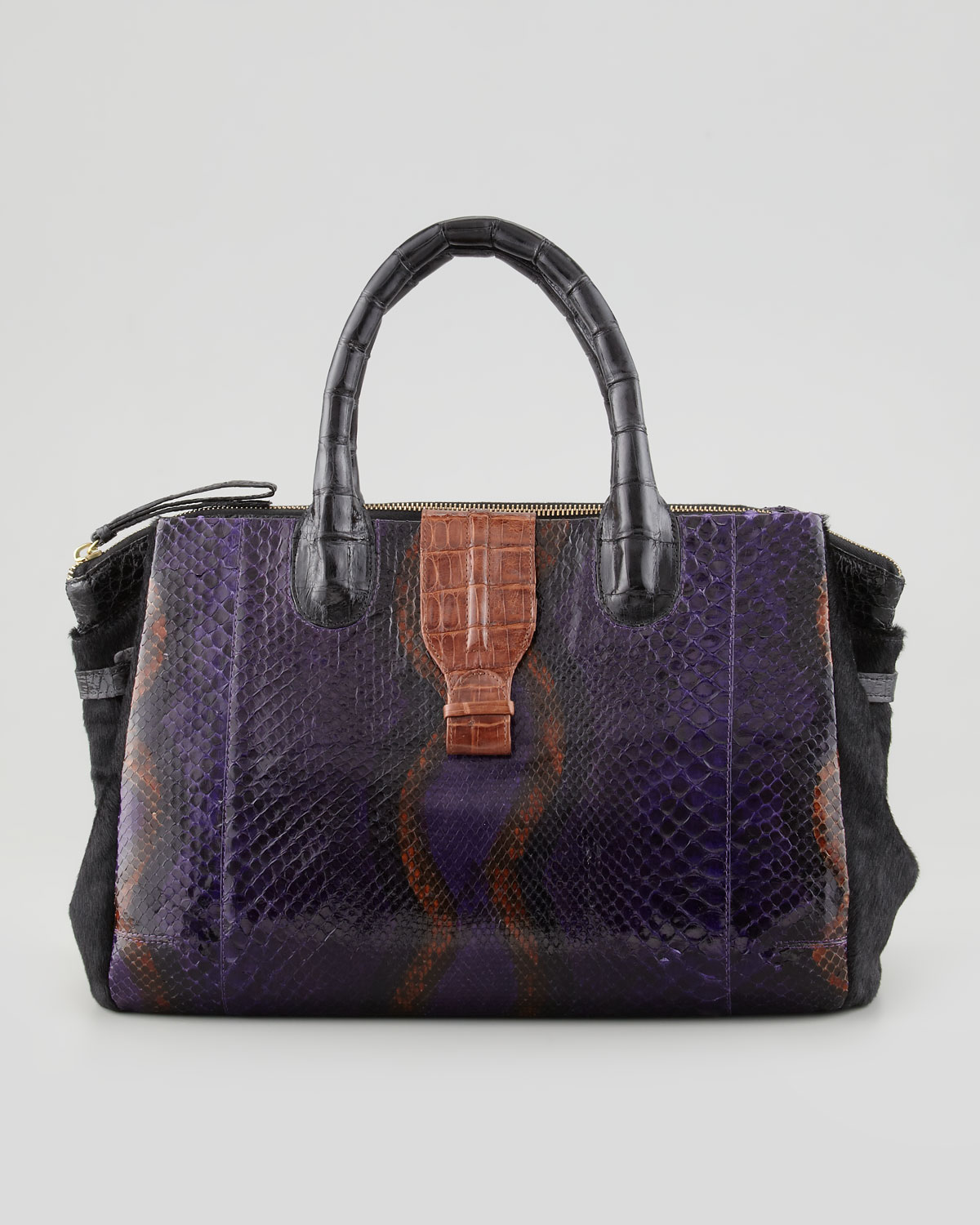 Nancy Gonzalez Crocodile Python Calf Hair Center Zip Tote Bag in ...