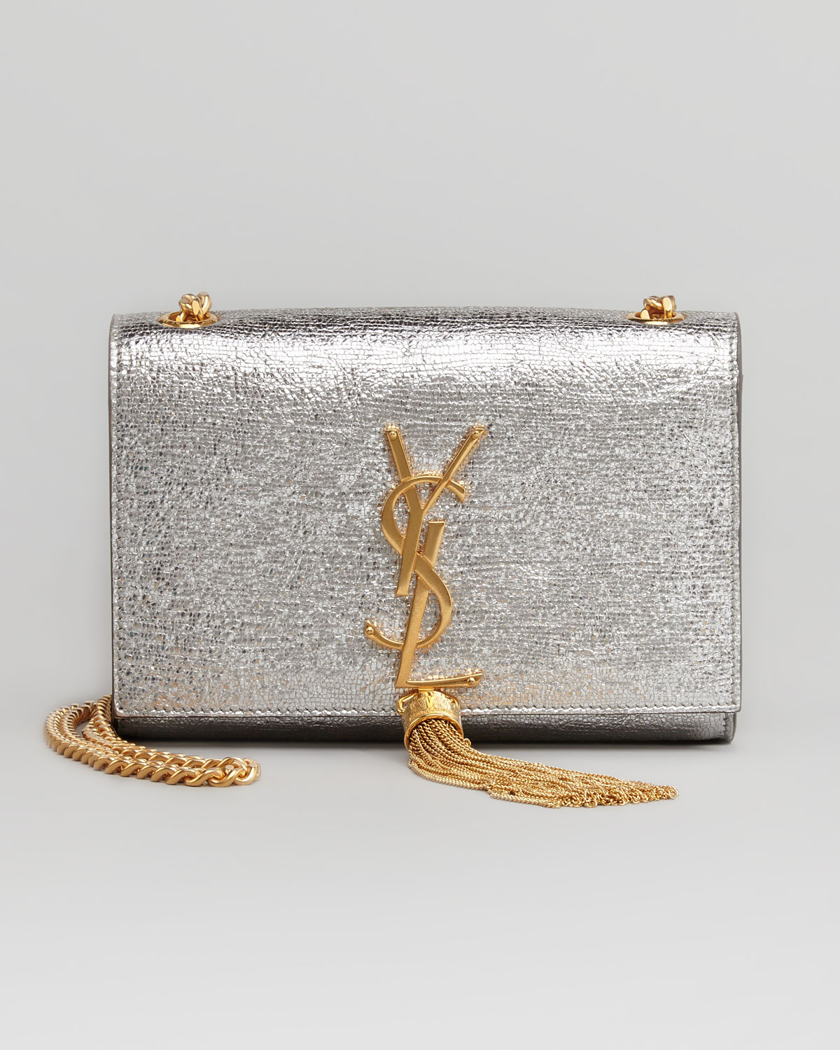 Saint Laurent Cassandre Small Tassel Crossbody Bag Silver in Silver | Lyst