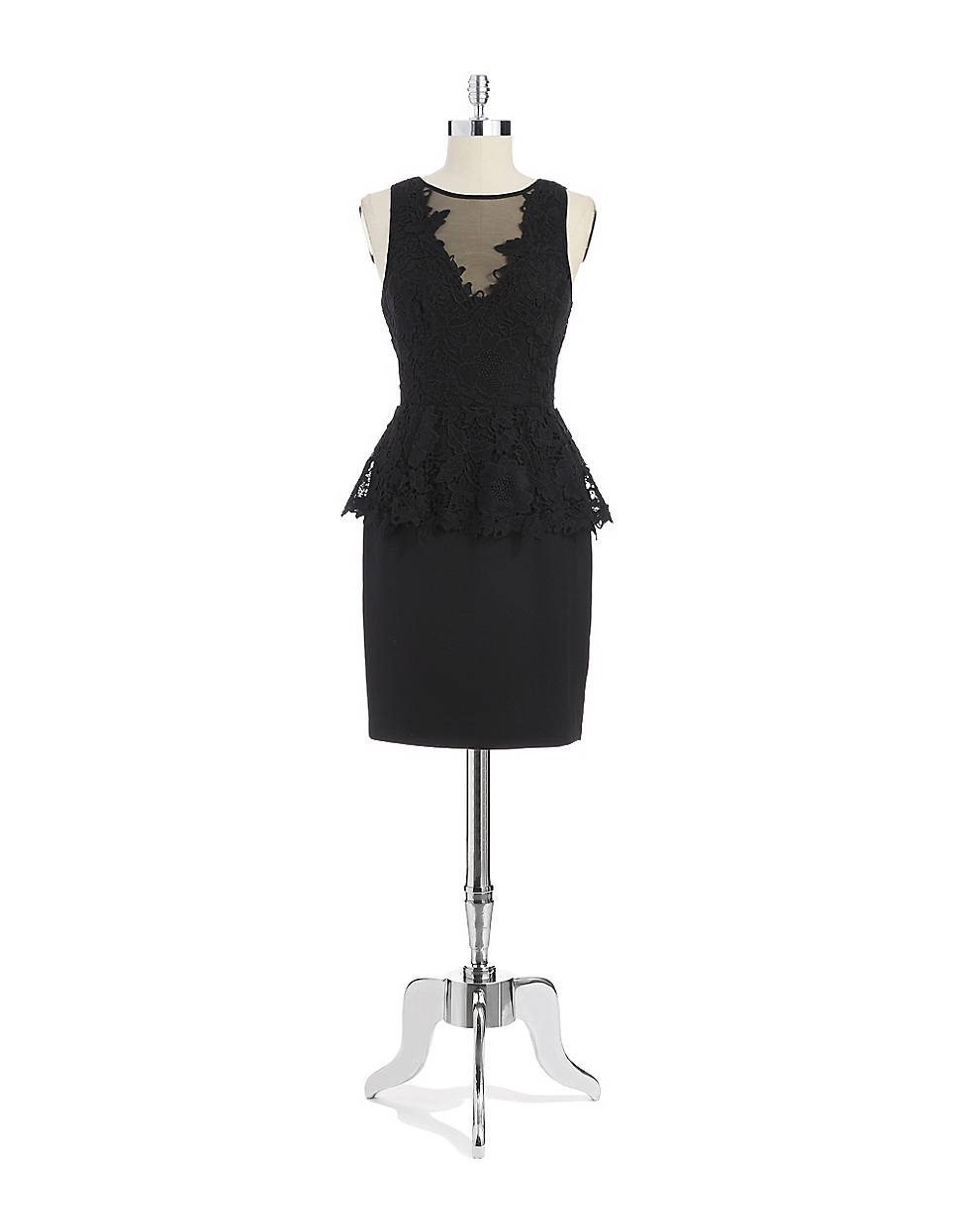 Betsy And Adam V Neck Lace Peplum Dress In Black Lyst