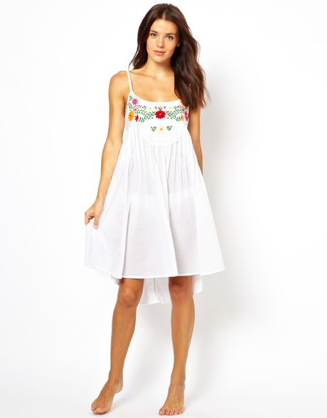 Asos Floral Embroidered Cotton Beach Dress in White  Lyst