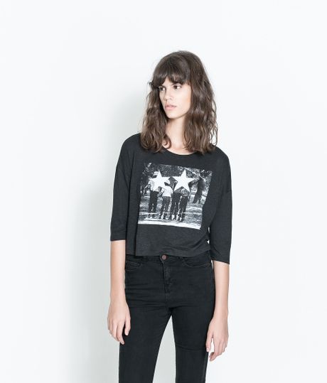 Zara Graphic T-Shirt in Gray (Dark charcoal grey) | Lyst