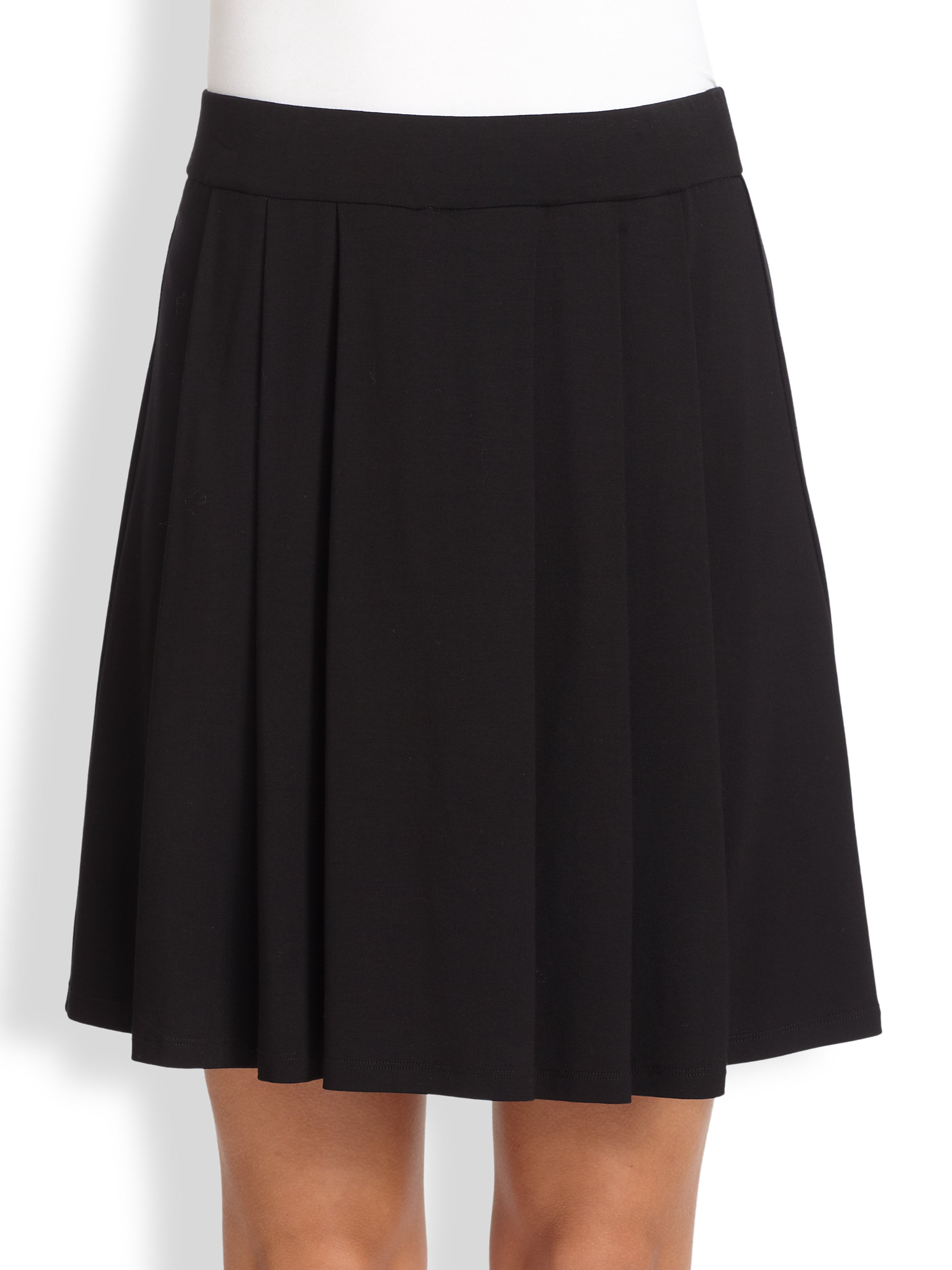 Eileen Fisher Pleated Knit Skirt in Black Lyst