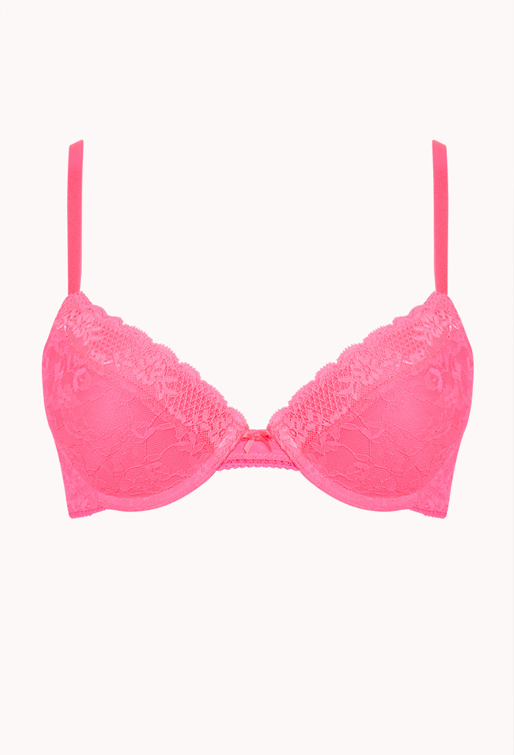 Forever 21 Lace Push Up Bra In Pink Hot Pink Lyst 