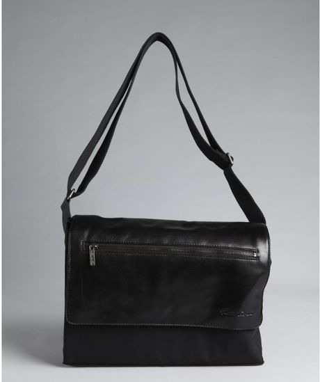 kenneth cole black leather messenger bag