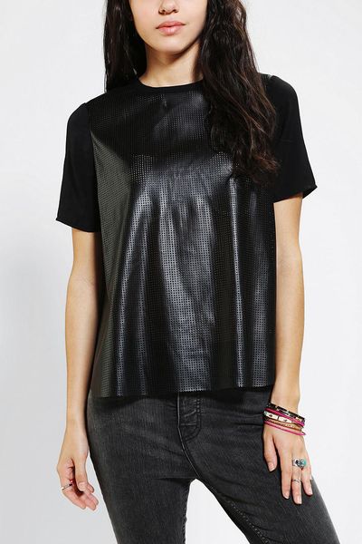 Urban Outfitters Silence Noise Vegan Leather Mix Top in Black | Lyst