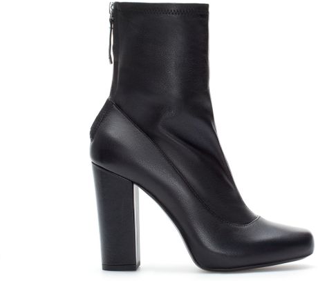 zara low heel leather ankle boots with elastic goring