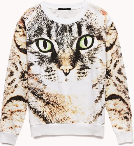 Forever 21 Bold Cat Sweatshirt in Black (CREAM/BLACK) | Lyst