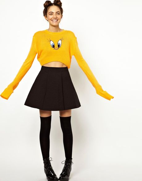 Asos Lazy Oaf X Looney Tunes Tweety Pie Crop Sweater in Yellow | Lyst