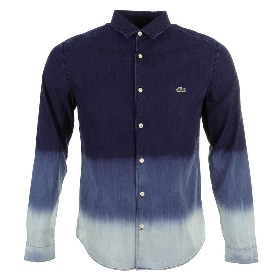 Lacoste L!ive Long Sleeve Denim Shirt Dip Dye Wash in Blue for Men Lyst