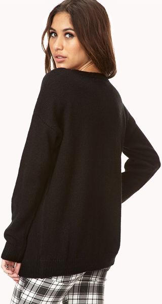 Forever 21 Oversized Boy Sweater in Black (BLACKWHITE) | Lyst