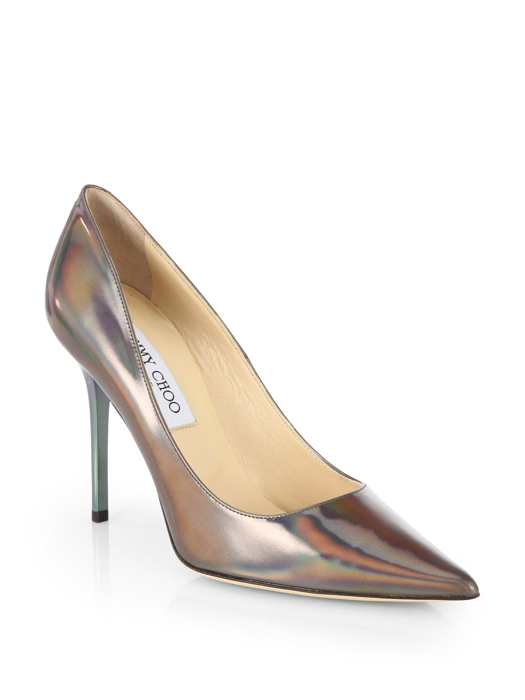 Jimmy Choo Abel Patent Leather Disco Hologram Pumps in Silver (MULTI