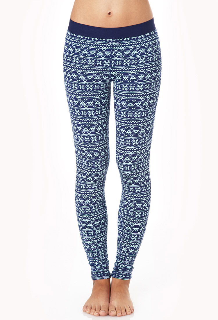 Forever 21 Fair Isle Workout Leggings in Blue (Mint/navy Forever 21 Fair Isle Workout Leggings in Blue (Mint/navy