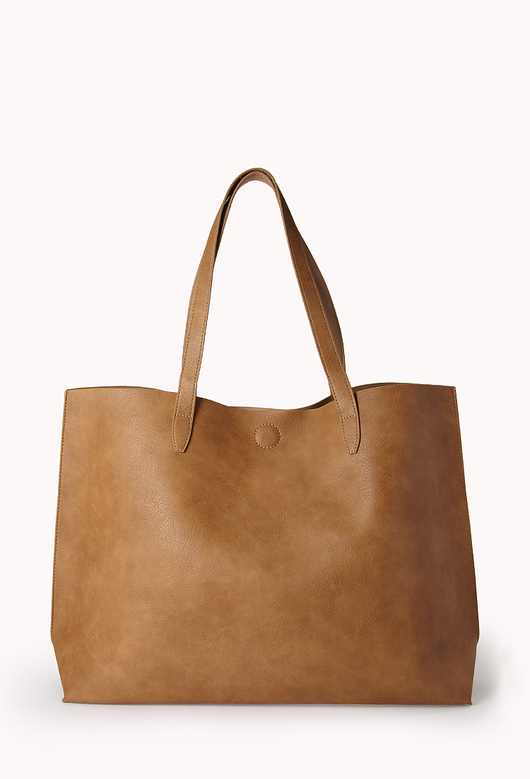 Forever 21 Everyday Faux Leather Tote in Brown (Tan)