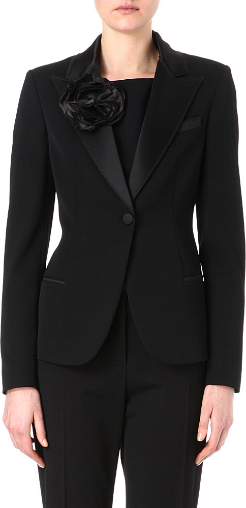 Lanvin Satin Lapel And Flower Tuxedo Jacket In Black Lyst 2143