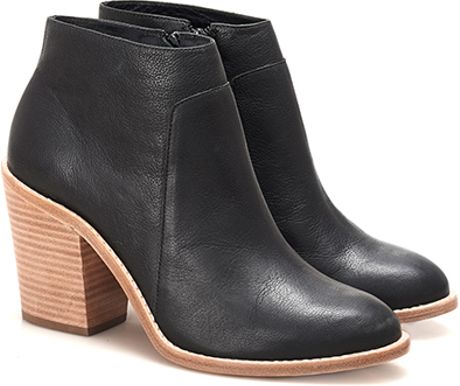 stacked heel leather booties