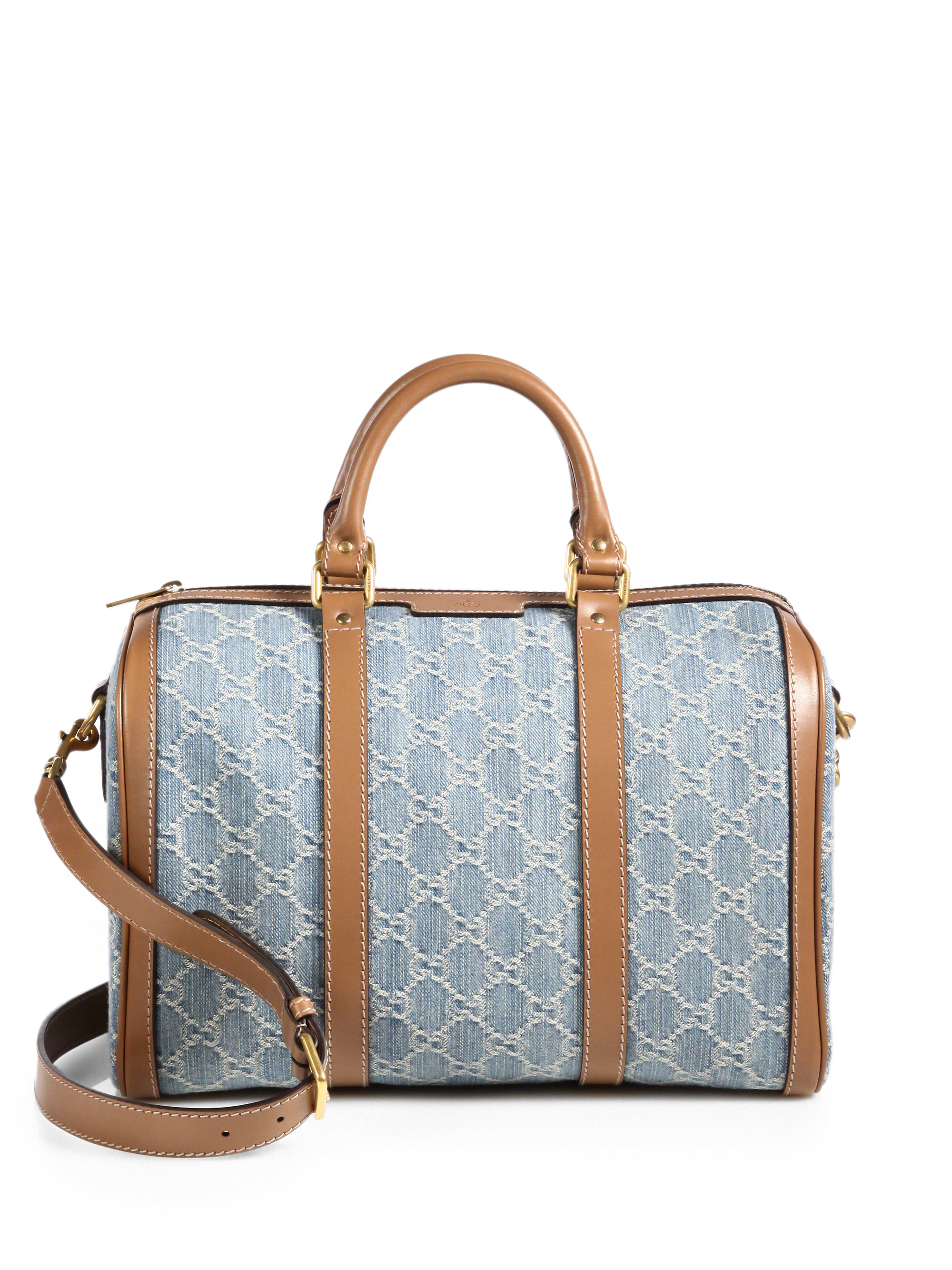 Gucci Vintage Web Gg Denim Boston Bag in Blue (SKY TAN) | Lyst