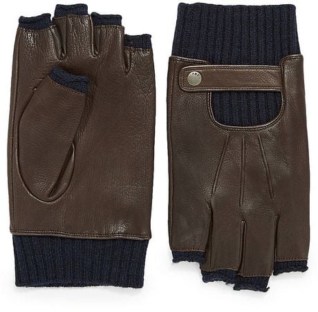 fingerless gloves wool lined varvatos brown john