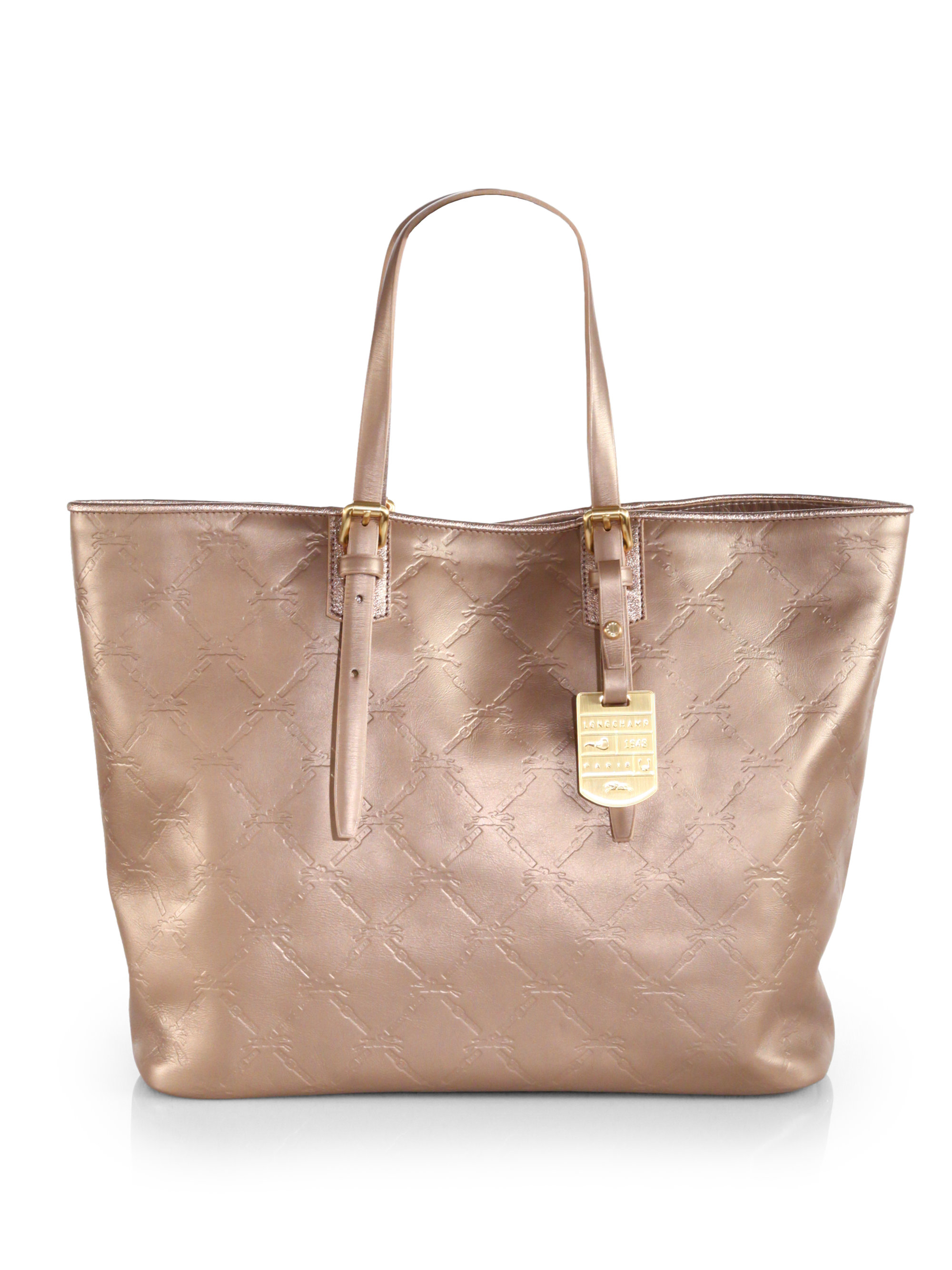 Longchamp Lm Cuir Stamped Leather Medium Tote in Gold (PLATINUM) Lyst
