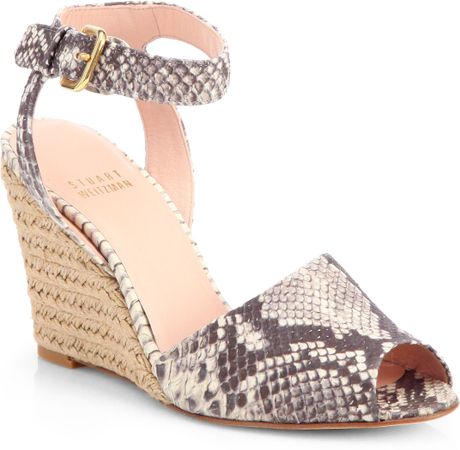 Stuart Weitzman Snakewaycool Snakeskin Espadrille Wedge Sandals in Black (NATURAL) | Lyst