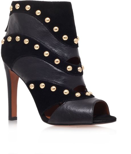 Nine West Ezzy High Heel Studded Peep Toe Ankle Boot in Black | Lyst