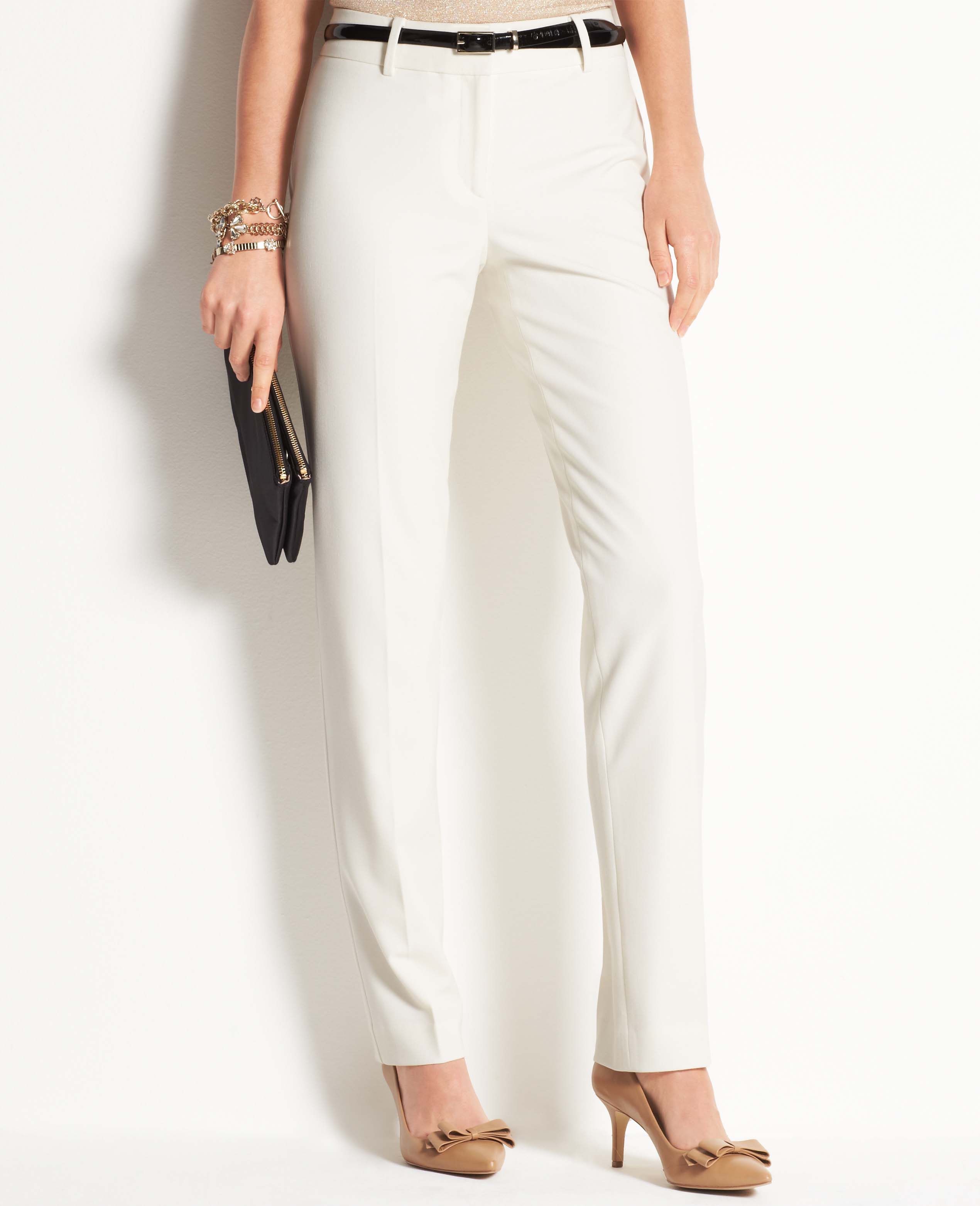 Ann Taylor Curvy Stretch Straight Leg Slim Pants in White (Winter White