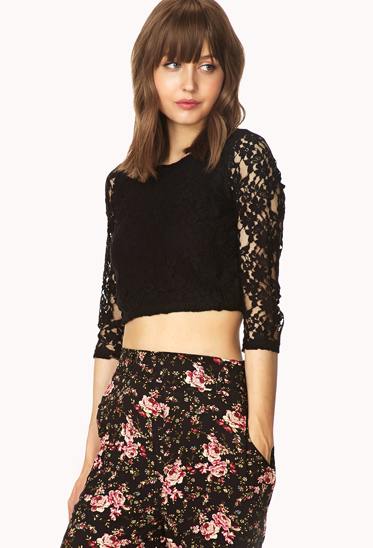 Forever 21 Sweetest Lace Crop Top in Black