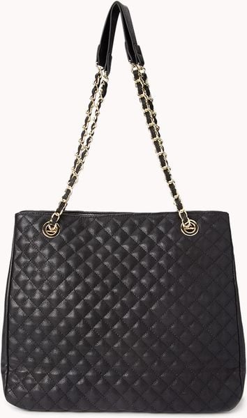 Forever 21 City Girl Quilted Tote in Black