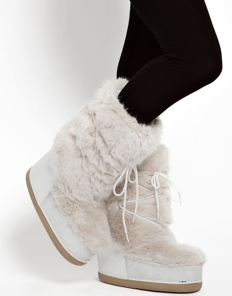 Asos Barts White Faux Fur Snow Boots in White | Lyst