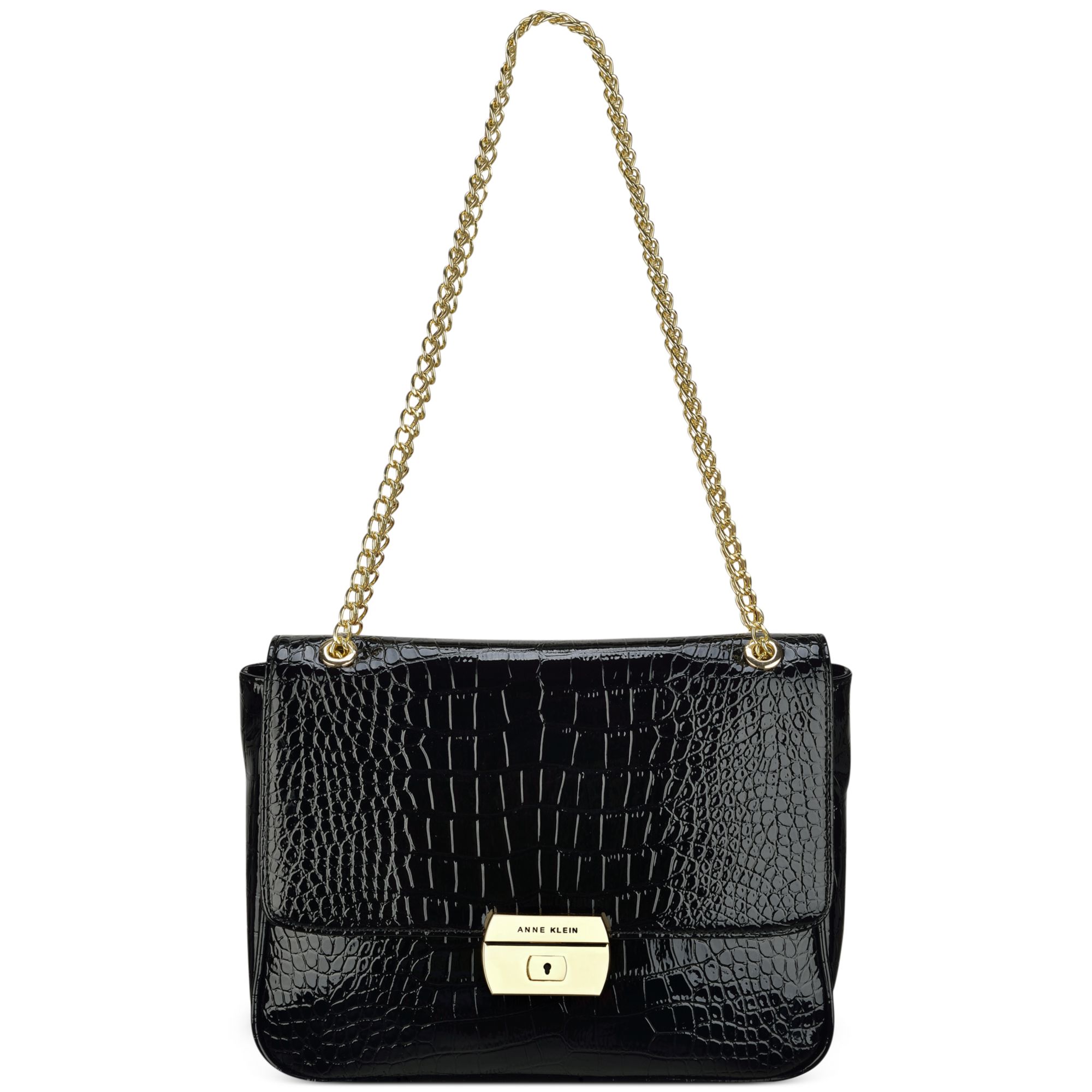 Anne Klein Croco Luxe Ii Large Flap Shoulder Bag in Black Lyst