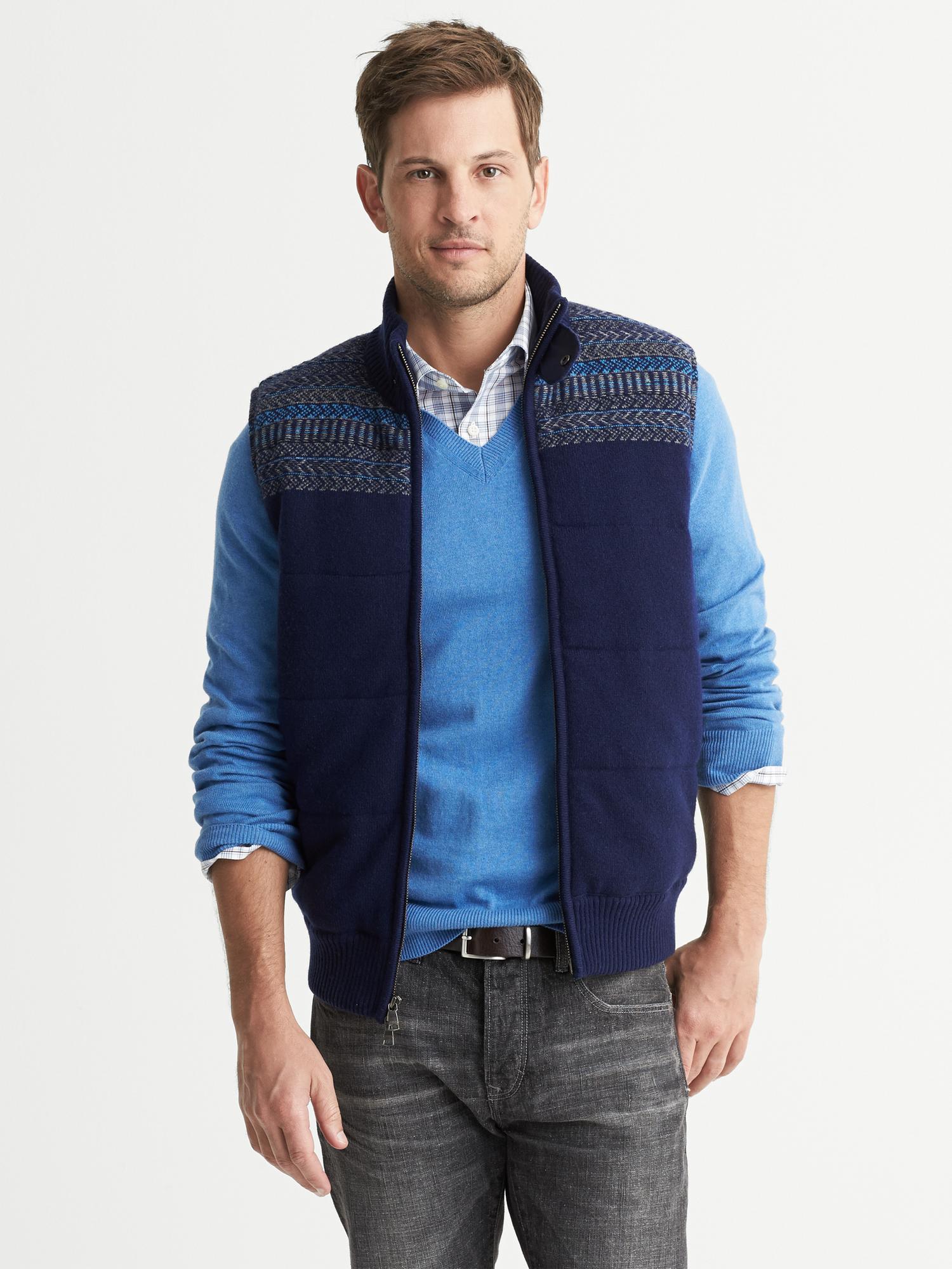 Banana Republic Fair Isle Puffer Vest Classic Navy in Blue for Men
