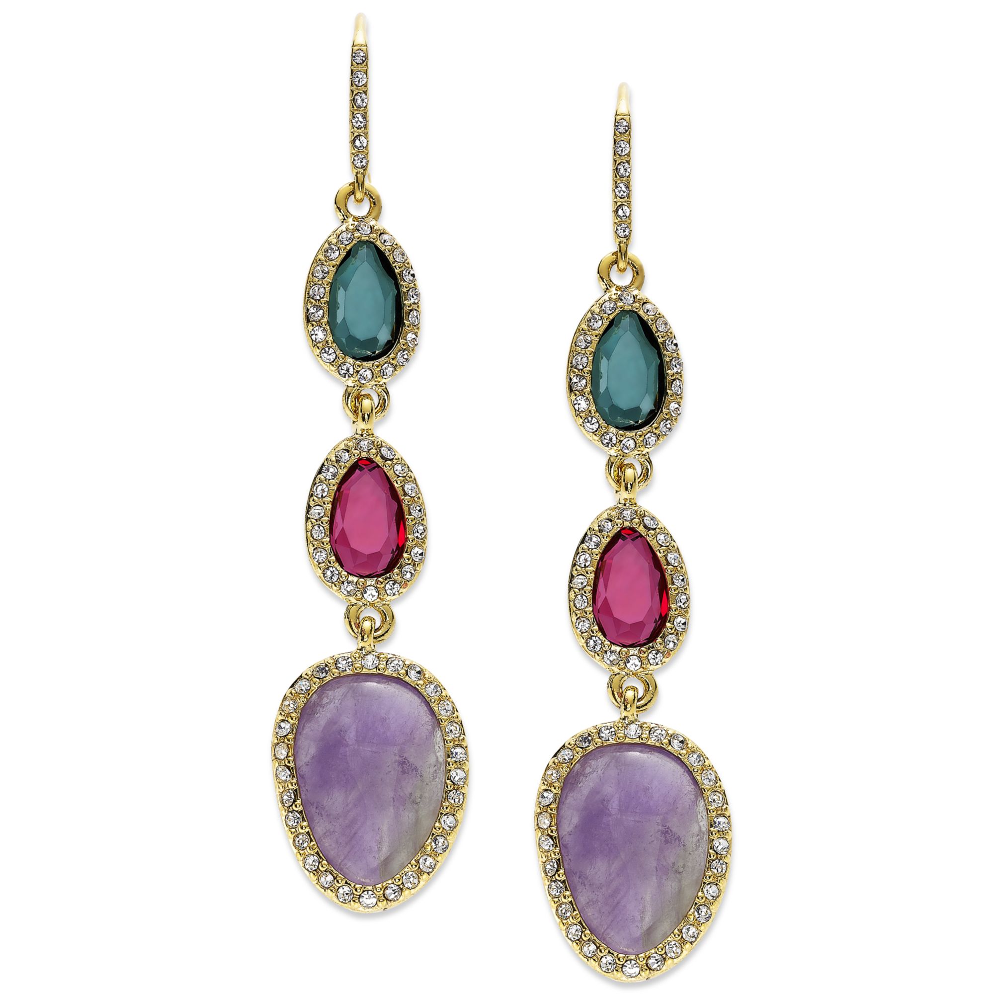 Lauren By Ralph Lauren Goldtone Three Stone and Pave